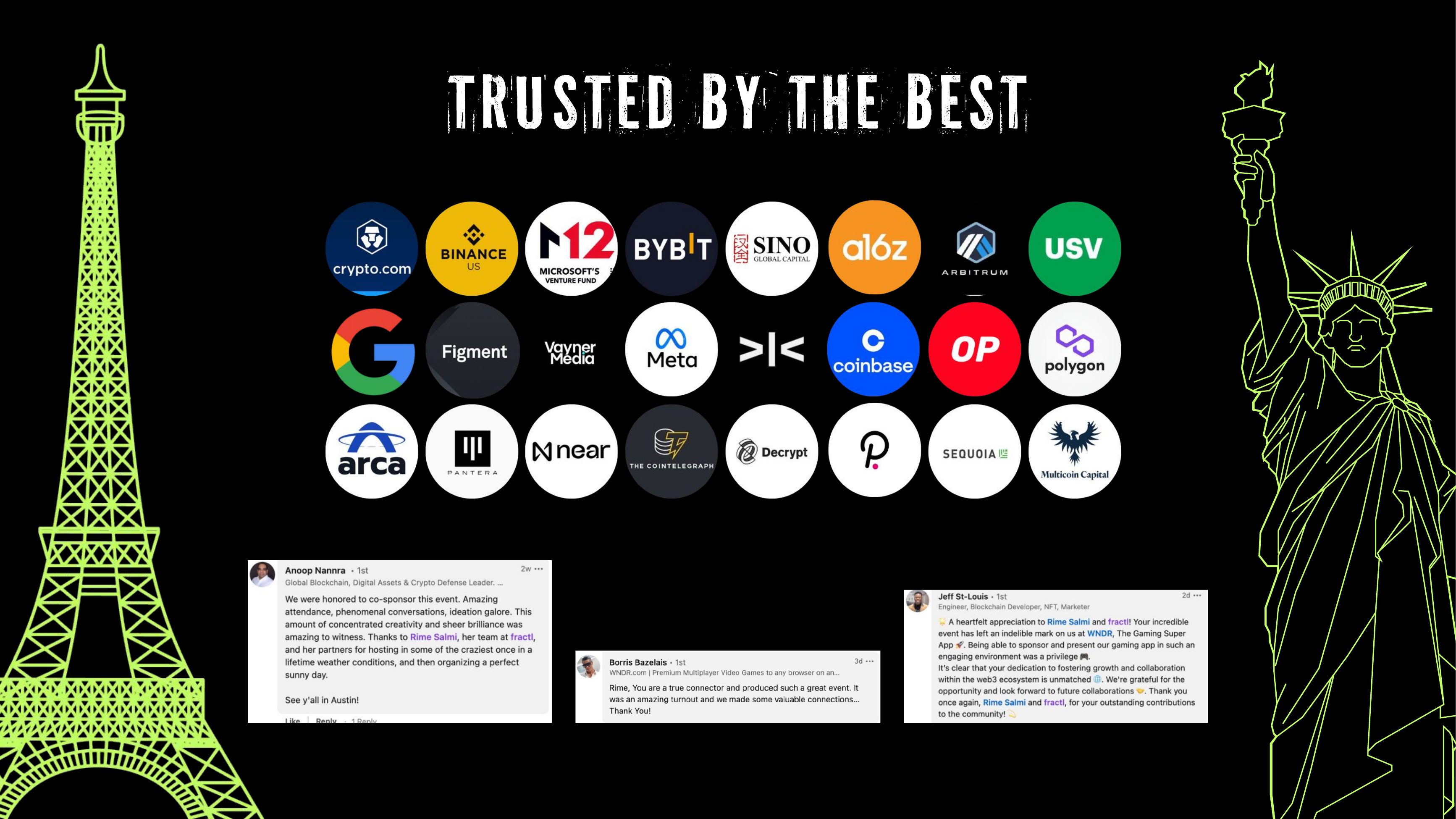 Investor and partner brands across the fractl network, with testimonials